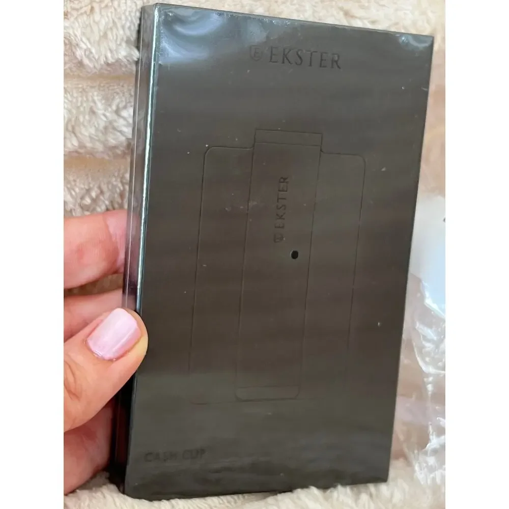 Ekster wallet and cash clip backplate leather push button wallet Navy NWT